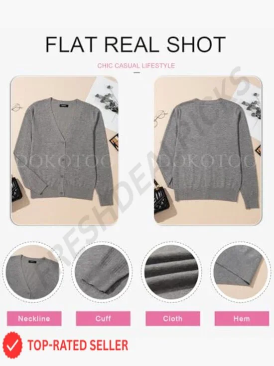 Wool Blend Cardigan Sweater Long Sleeve Button Down Hollow Out Knit Top - Picture 3 of 7